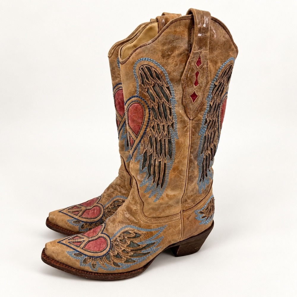 Corral A1976 Heart Angel Wings Embroidered Leather Western Cowboy Boots Snip Toe